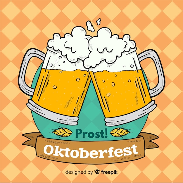 Oktoberfest background with jars of beer Free Vector