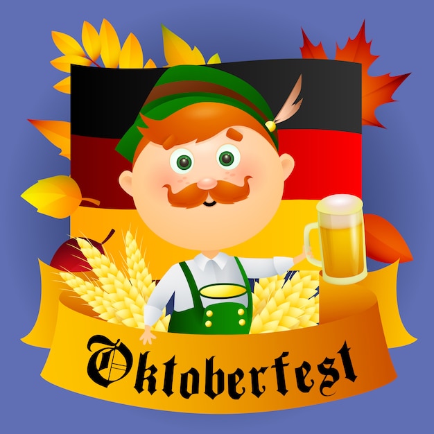 Free Vector | Oktoberfest cartoon man character with beer