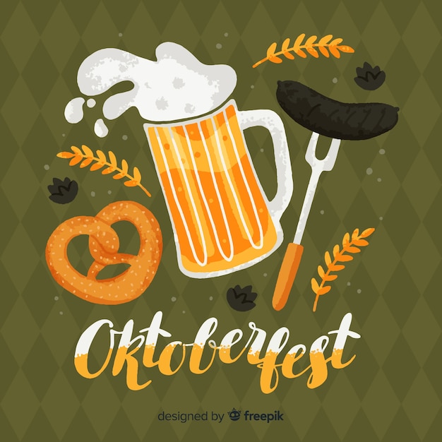 Oktoberfest concept with hand drawn background Free Vector
