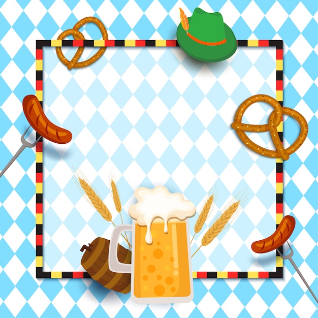 Premium Vector | Oktoberfest festival frame with beverage and food on ...