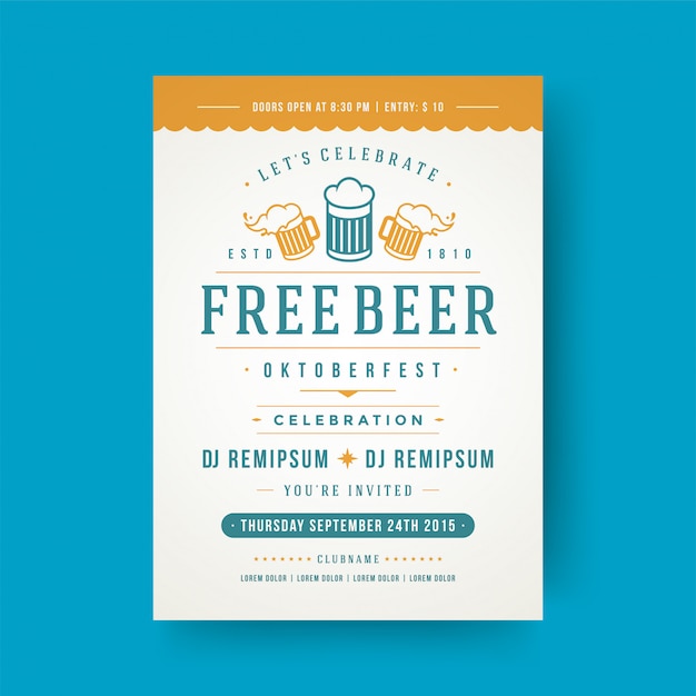 Premium Vector Oktoberfest Flyer Or Poster Retro Typography Template Design Invitation Beer Festival Celebration