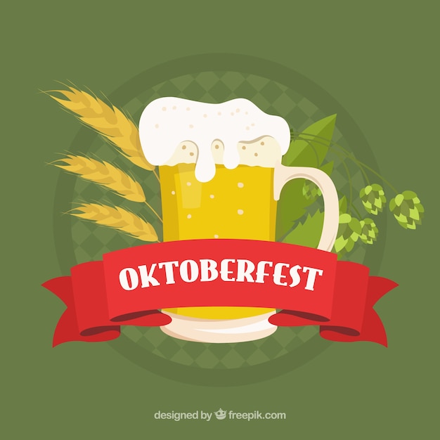 Free Vector Oktoberfest, green background with a beer