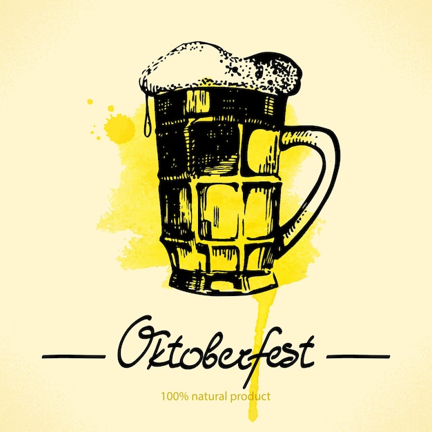 Premium Vector | Oktoberfest hand drawn illustration with watercolor back