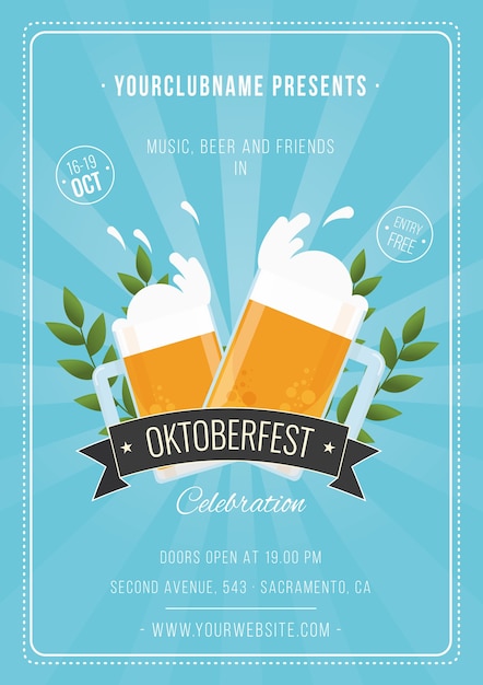 Free Vector | Oktoberfest poster with a blue background