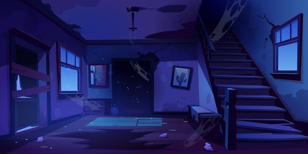 Old abandoned house hallway at night | Free Vector