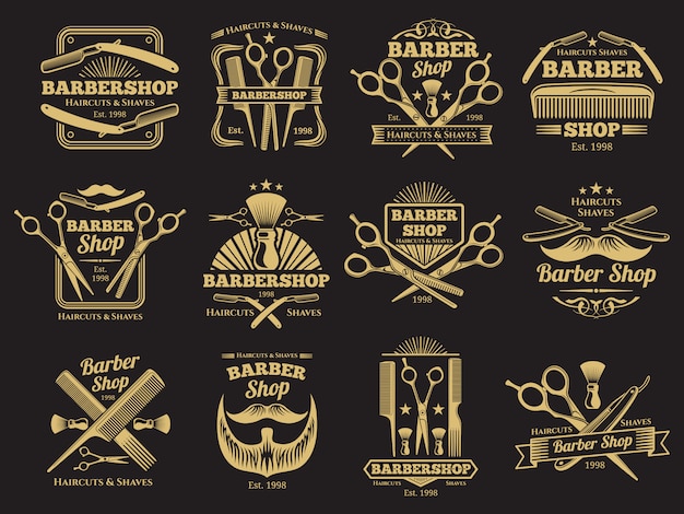 Old barbershop emblems and labels Premium Vector