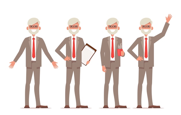 Download Old businessman character pack. | Premium Vector