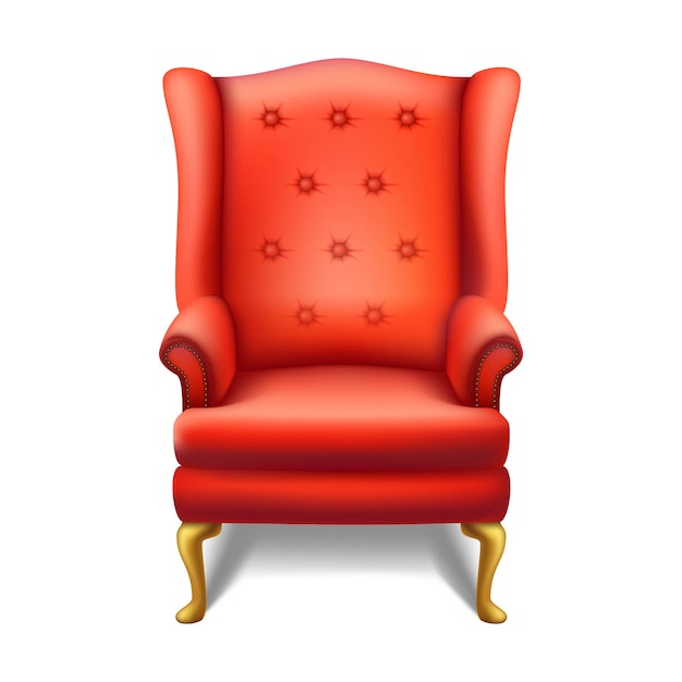 フロントビューで古いファッションヴィンテージ赤い椅子 白い背景の上の隔離されたアイコンイラスト プレミアムベクター