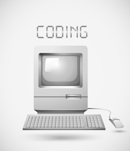 Old fashioned computer with word coding Free Vector