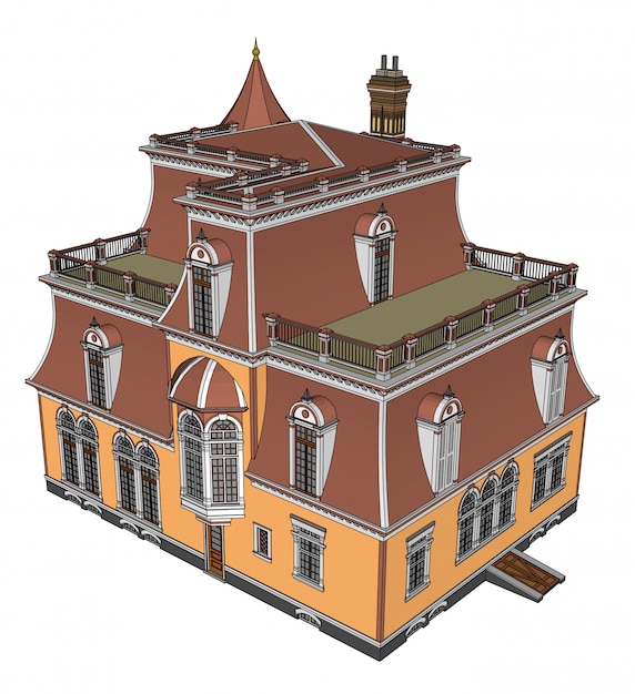 Old house in victorian style isometric illustration | Premium Vector