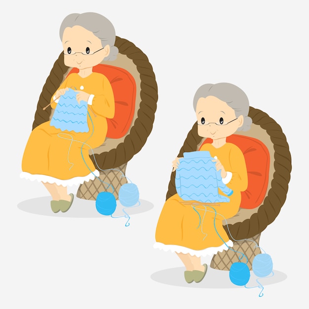 Premium Vector | Old lady knitting cartoon vector