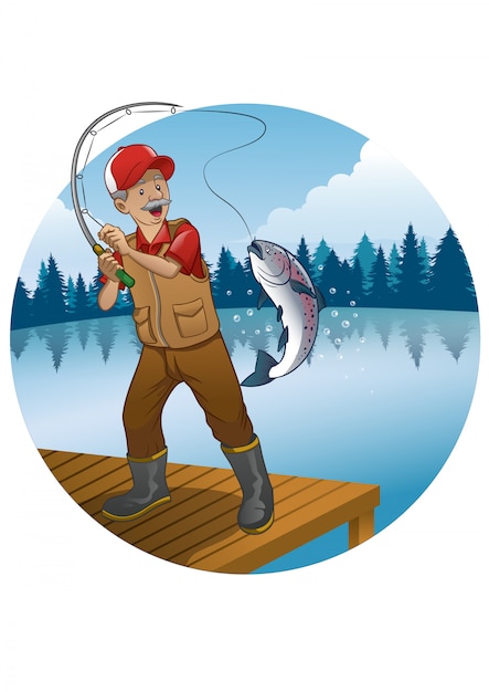 Featured image of post Cartoon Fishing Rod Vector Fishermen in boats holding net or spinning