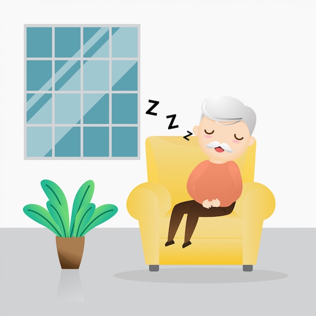 Premium Vector | Old man sleeping in an armchair. cute grandpa sleeping ...