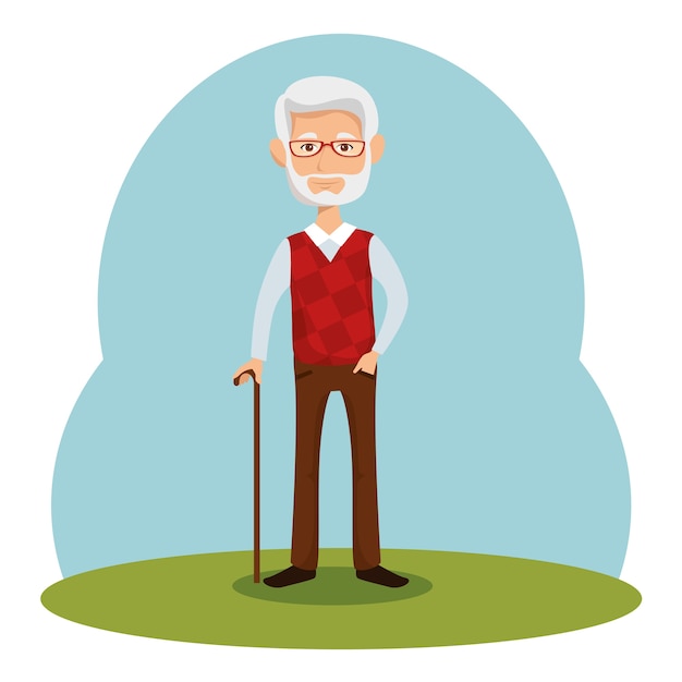 Premium Vector | Old man with walking cane over blue green and white ...