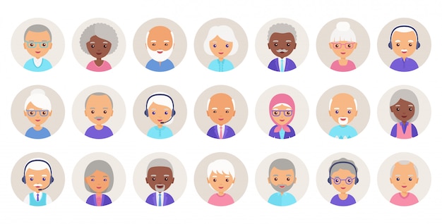 Premium Vector Old People Avatar Illustration Person Flat Icon Elderly Seniors