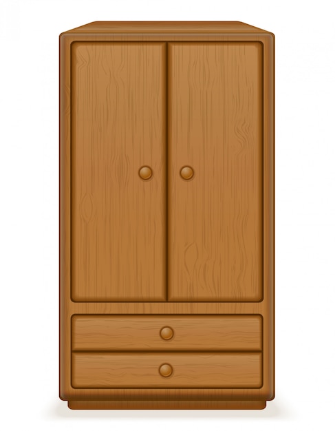 Old Retro Wooden Furniture Wardrobe Vector Illustration Vector