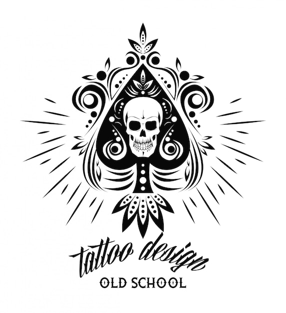 Old school tattoo skull drawing design | Premium Vector