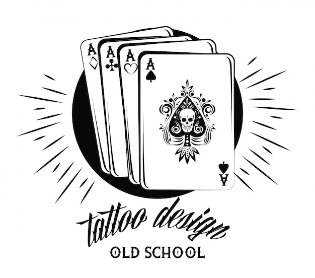 ポーカーカードを描く古い絵タトゥー プレミアムベクター