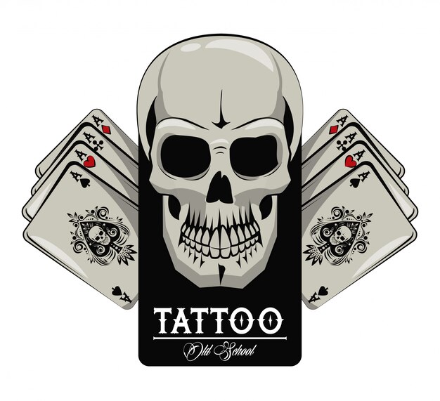 Premium Vector Old school tattoo with poker cards drawing design