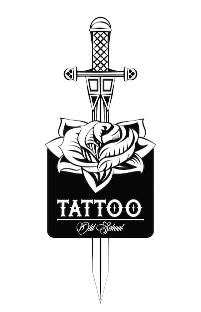 Premium Vector | Old school tattoo with swords drawing design