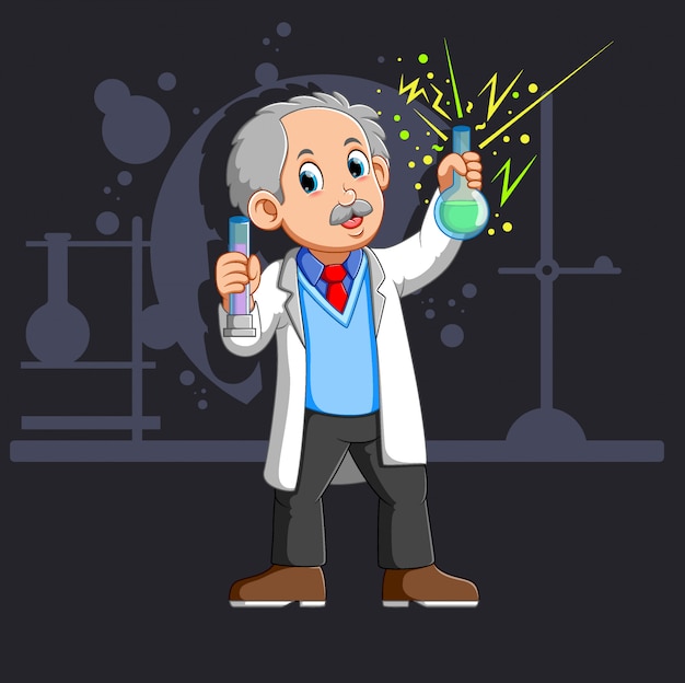 Premium Vector | Old scientist with a flask