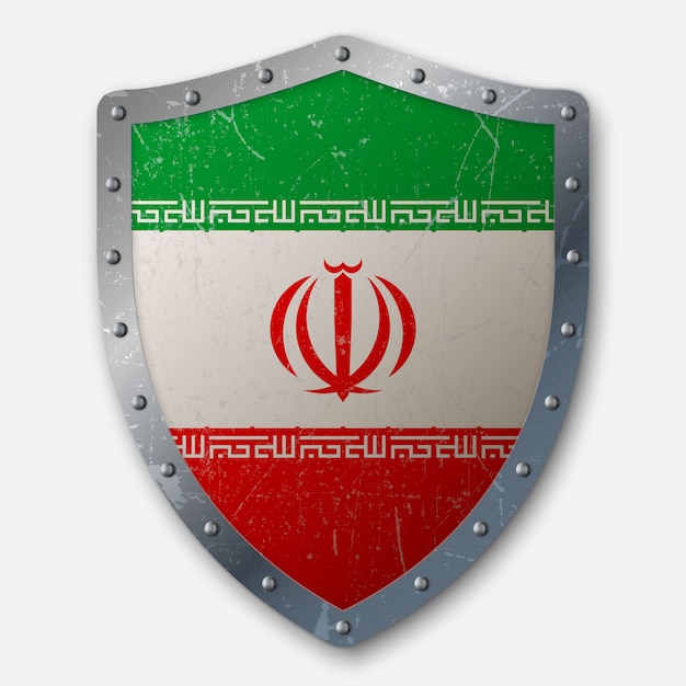 Old shield with flag of iran Premium Vector