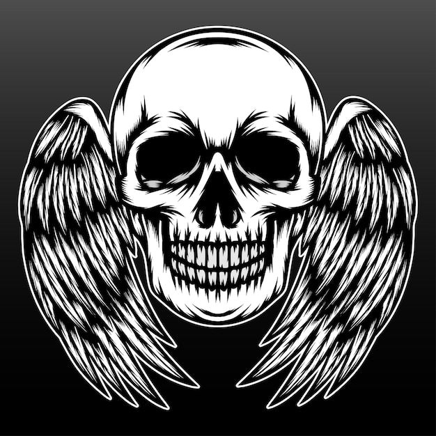 Premium Vector | Old skull head with wing isolated on black