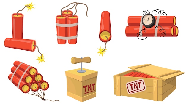 Free Vector Old Style Dynamite Flat Set For Web Design Cartoon Detonator And Tnt Charge Isolated Vector Illustration Collection Mining And Construction Concept