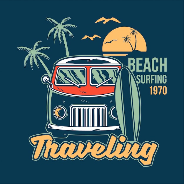 Premium Vector | Old vintage car for summer surfing traveling and ...