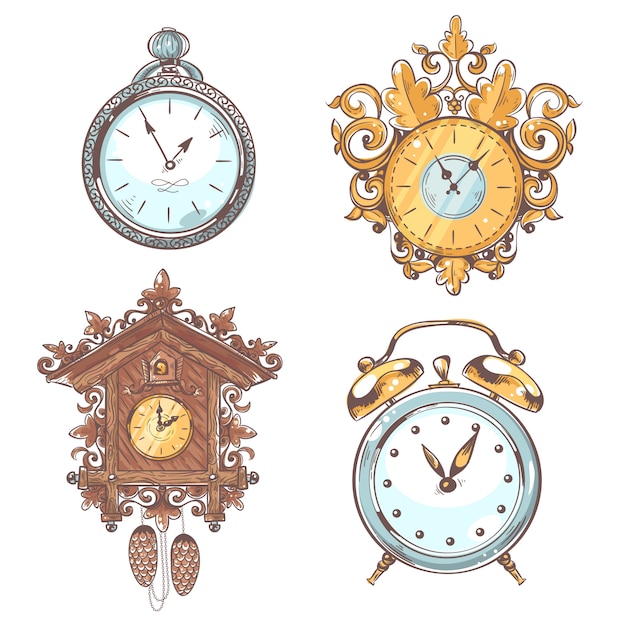 Download Old vintage retro clock set | Free Vector