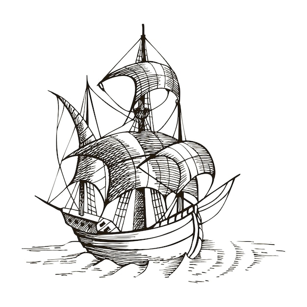 Premium Vector | Old vintage sailing boat, hand-drawn vector sketch