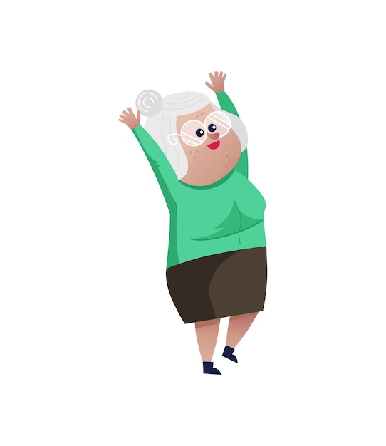 Premium Vector | Old woman with hands up character.