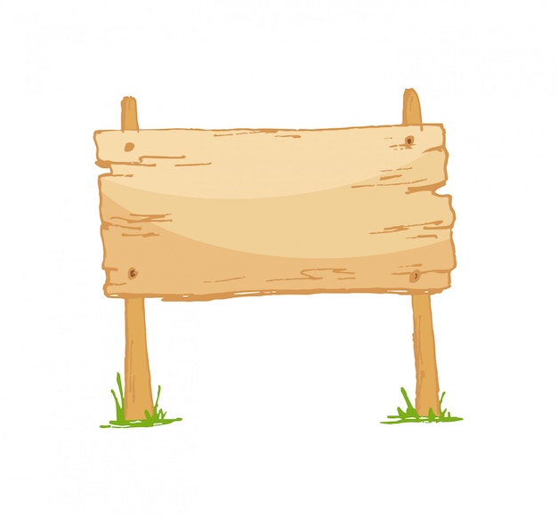 Premium Vector | Old wooden blank cartoon sign board with grass ...