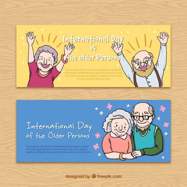 Older persons day banner collection Vector | Free Download
