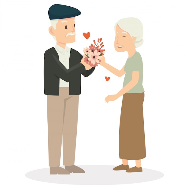 Premium Vector | A oldman give a gift for his wife in valentine day