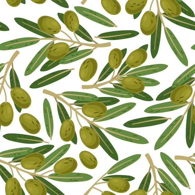 Premium Vector Olive Branch Seamless Pattern Vector Greek Olives Branches Texture 