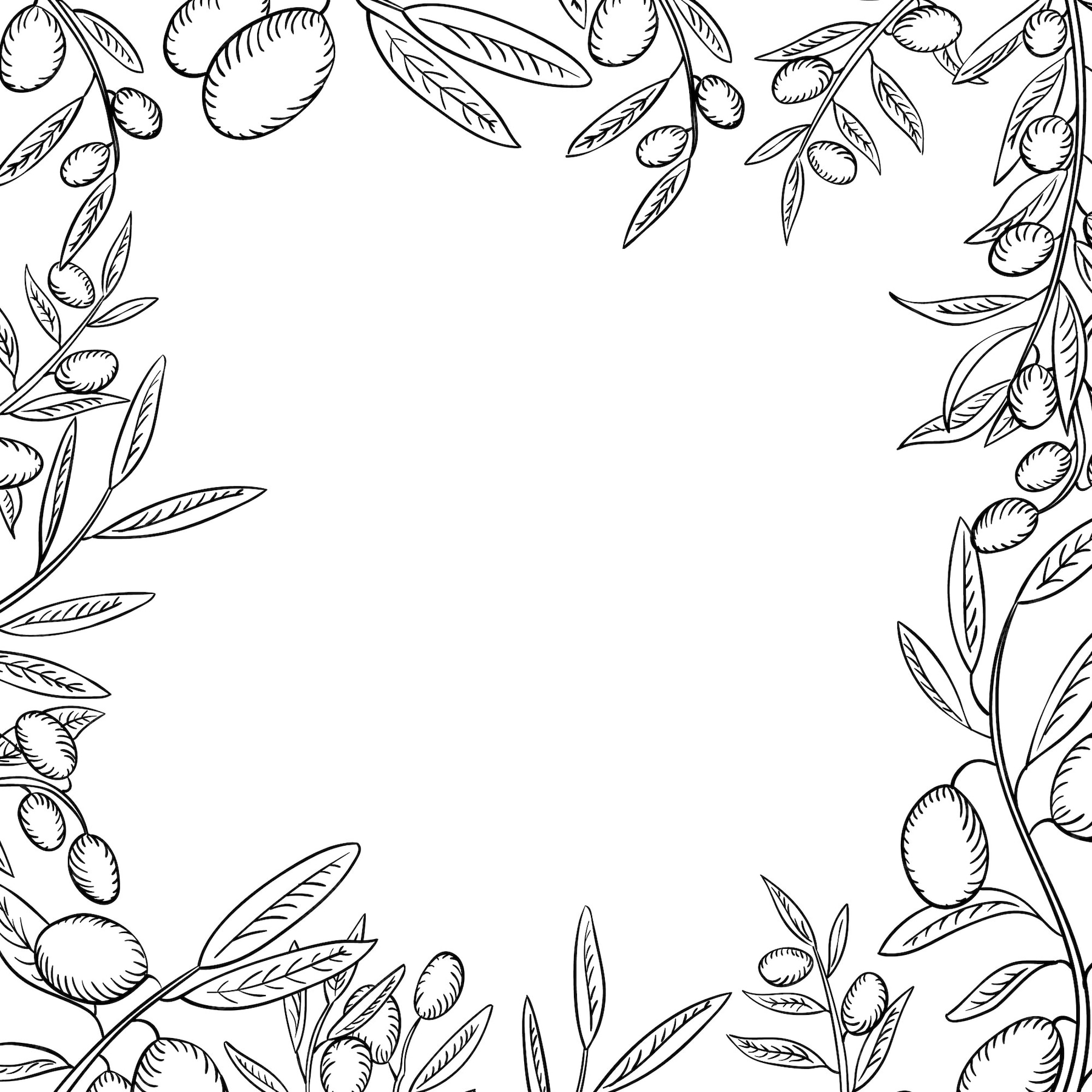 Premium Vector | Olive branches with fruits outline frame