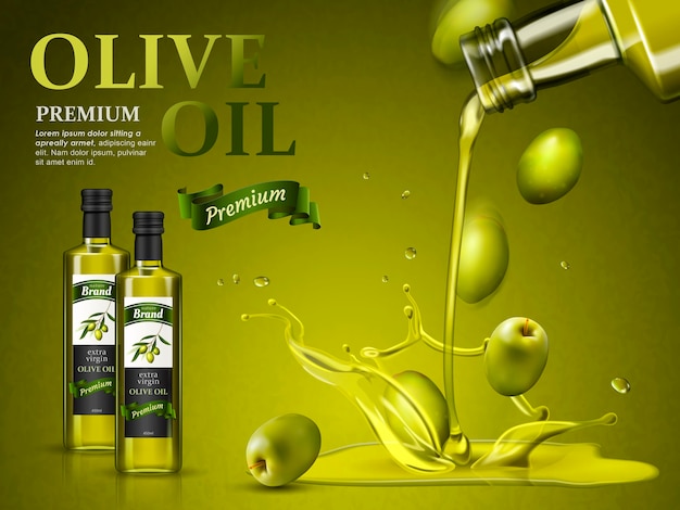 Premium Vector Olive Oil Ad And Olive Oil Pouring Down 