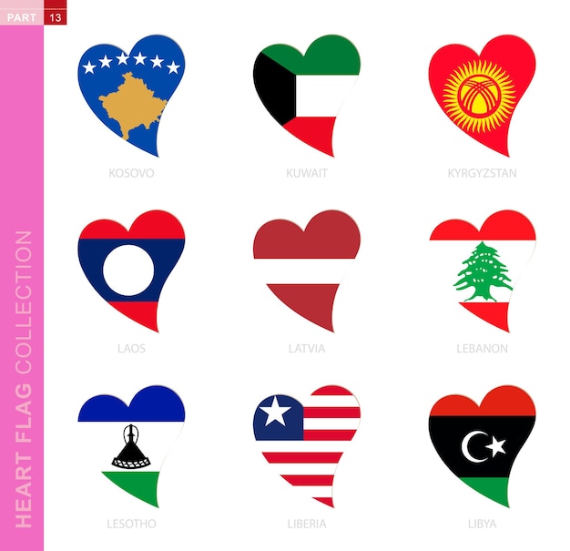 Premium Vector Ollection Of Flags In The Shape Of A Heart Heart