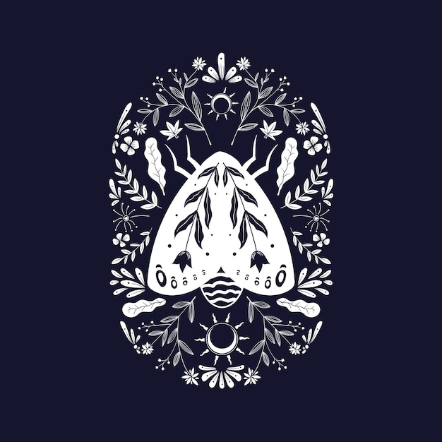 Download Premium Vector | One color folk art insect illustration