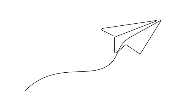 上に移動する紙飛行機の1つの連続した線画 シンプルな落書きスタイルの飛行機のシンボル 編集可能なストロークベクトル図 プレミアムベクター