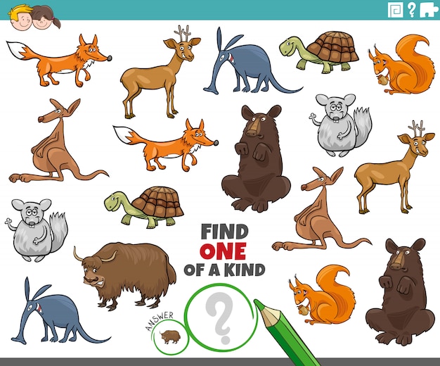 Premium Vector One Of A Kind Task For Kids With Wild Animals