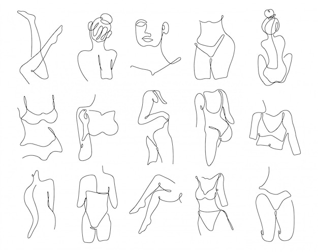 Download Premium Vector | One line continuous of sexy body set, single line drawing art, woman body ...