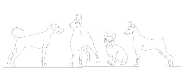 Premium Vector | One line drawing dogs on white background, vector