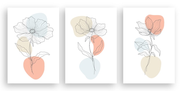 線画風のミニマリストの花のイラストを描く一本線 プレミアムベクター