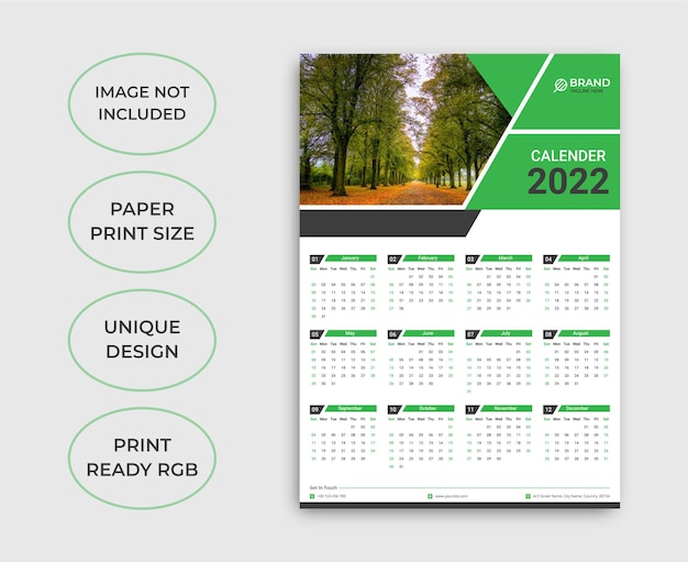 Premium Vector One page wall calendar template