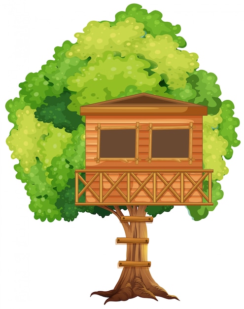 One treehouse in the tree | Free Vector