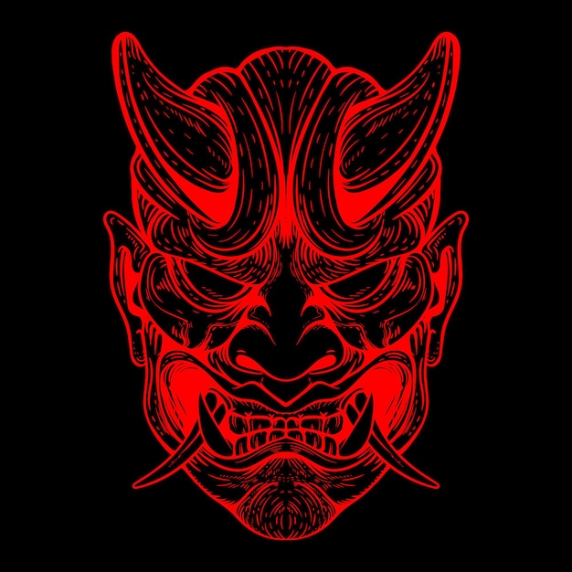 Premium Vector | Oni mask neon color illustration