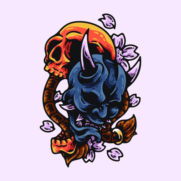 Premium Vector | Oni and skull