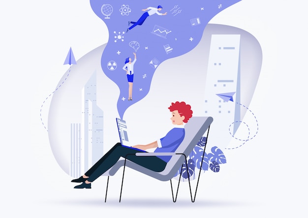 Online assistant at work. promotion in the network. illustration. Premium Vector